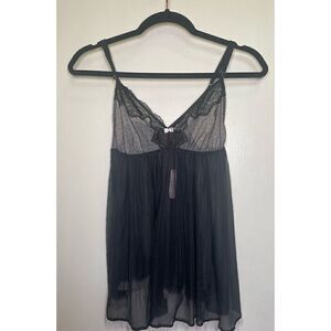 Victorias Secret Black Sheer Pink Bow Baby Doll S Slip size M NWT